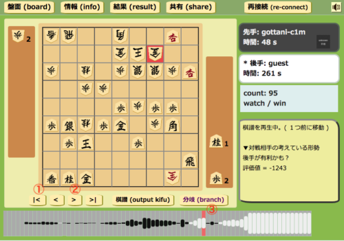 分岐させて検討する局面まで再生します